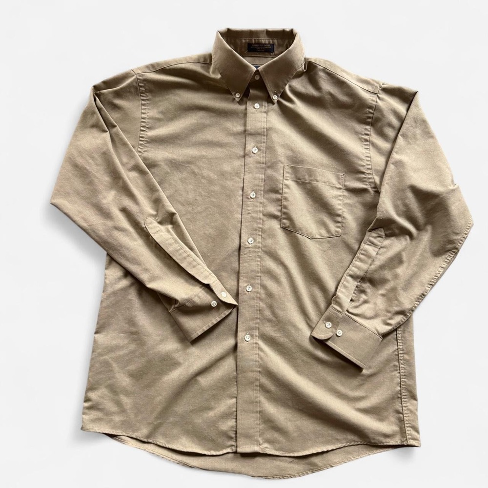 Vintage Arrow tan button-down shirt, made in USA, size 16 L